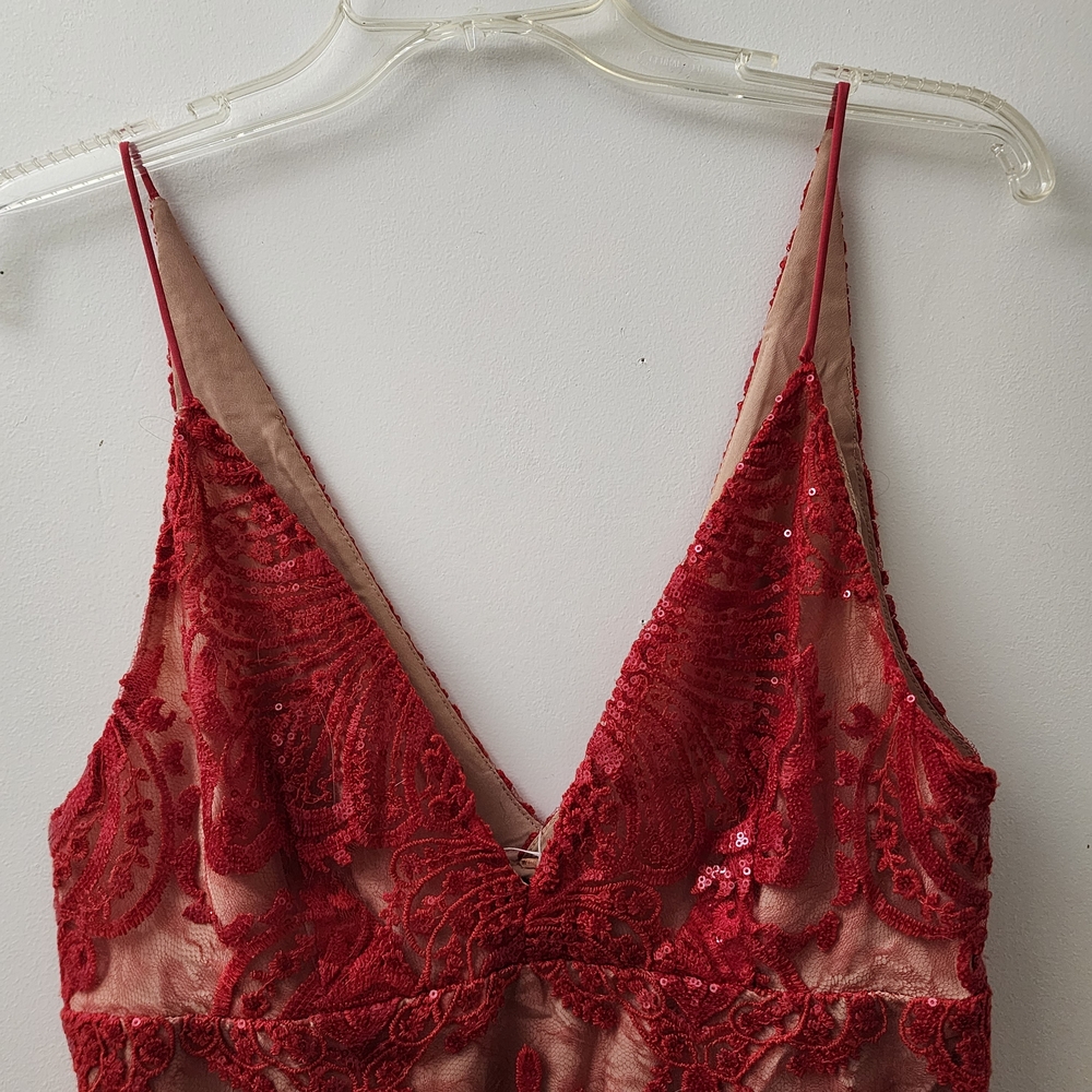 Free People Vibrant Red Sequin Lace DressFree People Red Lace Sequin Dress6NWT - Picture 3 of 9